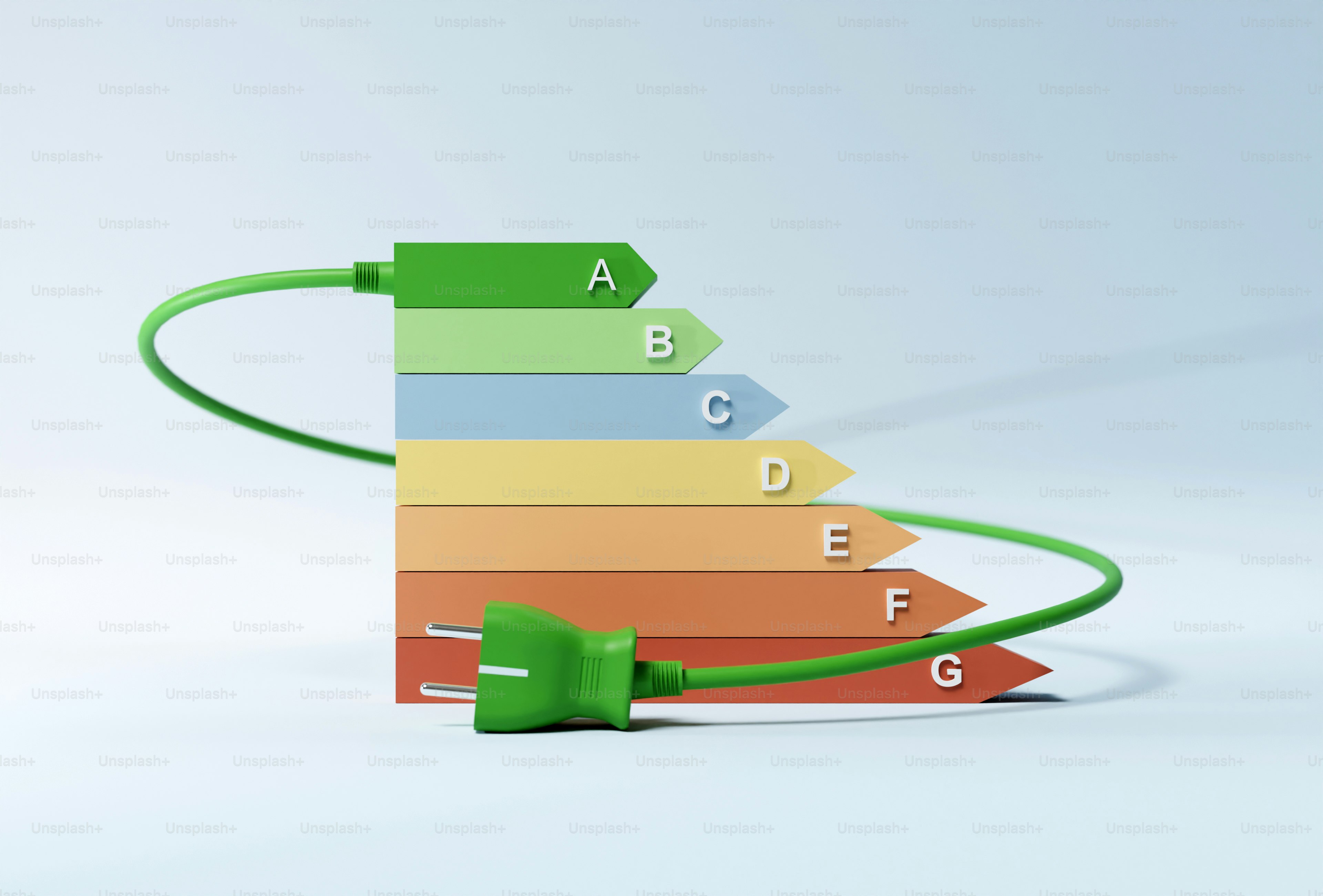 a green cord connected to a multicolored sign